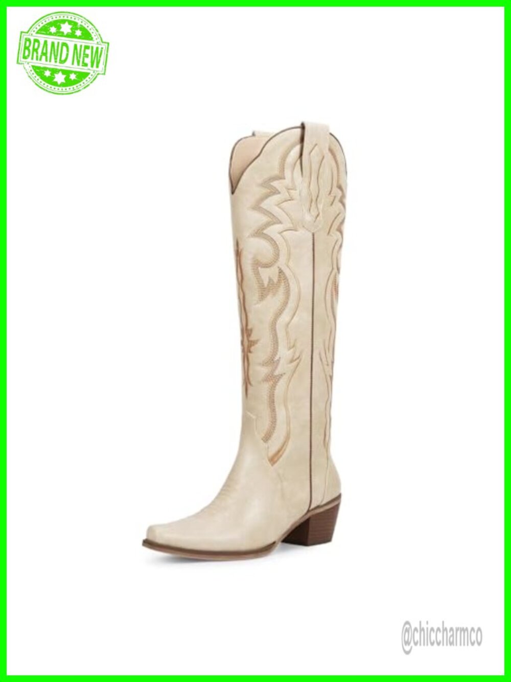 Knee High Faux Leather Cowboy Boots Block Heel Snip Toe Western Womens